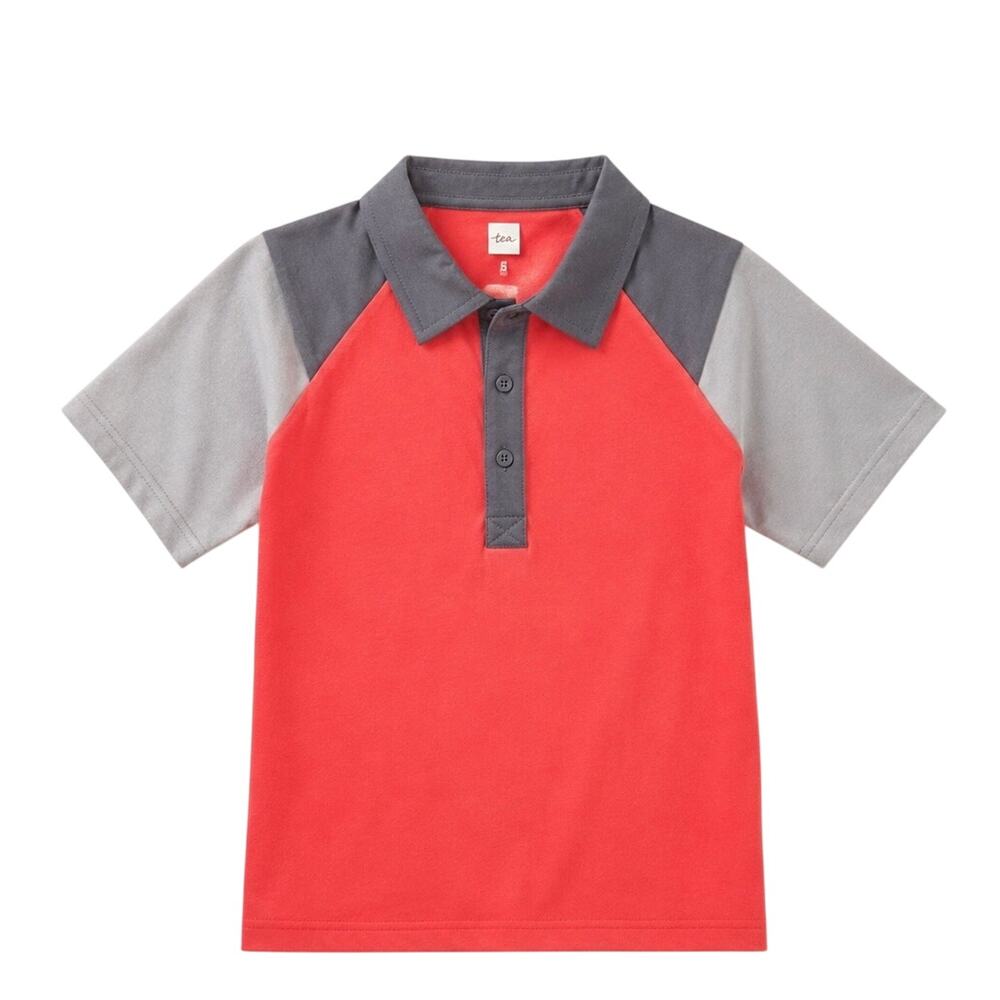Tea Collection Piped Polo Shirt Boys Size 8 Coral Gray Colorblock